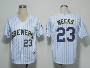 Milwaukee Brewers #23 Rickie Weeks White Blue Strip Stitched Jersey