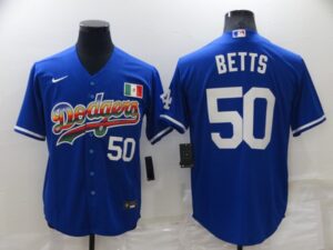 Men's  Los Angeles Dodgers #50 Mookie Betts Blue Stitched Cool Base Jersey