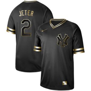 Men's  New York Yankees #2 Derek Jeter Black Gold Jersey