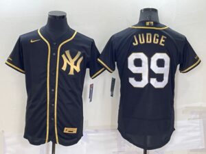 Men's New York Yankees #99 Aaron Judge Black Golden Stitched Flex Base  Jersey