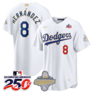 Enrique Hernández #8 Los Angeles Dodgers 250th Patch White 2026 Gold Collection Stadium Jersey - White