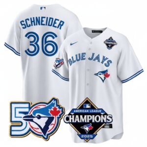 Davis Schneider #36 Toronto Blue Jays 50th American League Champions Jersey Stitched White