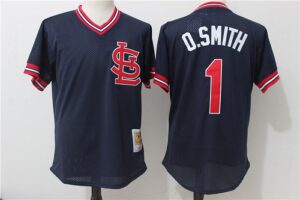 Mitchell and Ness St. Louis Cardinals #1 Ozzie Smith Dark Blue Jersey