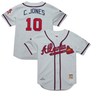Atlanta Braves Chipper Jones #10 Mitchell & Ness Gray 1995 Throwback Authentic Jersey