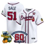 Chris Sale #51 Atlanta Braves 60th Patch Home Limited Player Jersey - White