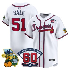 Chris Sale #51 Atlanta Braves 60th Patch Home Limited Player Jersey - White