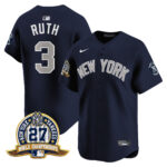 Babe Ruth #3 New York Yankees 27 Time Champions Patch Vapor Premier Limited Jersey - Alternate