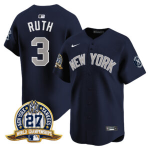 Babe Ruth #3 New York Yankees 27 Time Champions Patch Vapor Premier Limited Jersey - Alternate
