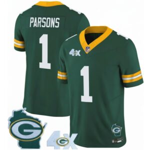 Micah Parsons #1 Green Bay Packers 4-Time Champions Patch Vapor Limited Jersey - All Stitched