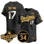 Shohei Ohtani #17 Los Angeles Dodgers 2025 National League Champions Jersey - Stitched Black Gold