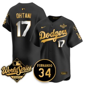 Shohei Ohtani #17 Los Angeles Dodgers 2025 National League Champions Jersey - Stitched Black Gold