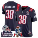 Rhamondre Stevenson #38 New England Patriots 2025 Rivalries 6x Champions & Throwbacks Mascot Patch Vapor Limited Jersey - All Stitched