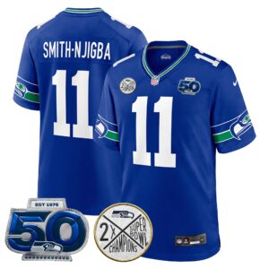Smith-Njigba #11 Seattle Seahawks Super Bowl 50th Patch Vapor Limited Game Jersey - All Stitched