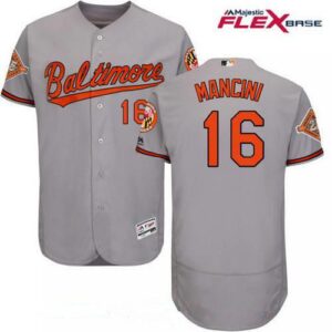 Men's Baltimore Orioles #16 Trey Mancini Gray Road 25th Patch Flex Base Jersey