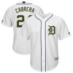 Men's Detroit Tigers #24 Miguel Cabrera Majestic White 2018 Memorial Day Cool Base Player Jersey