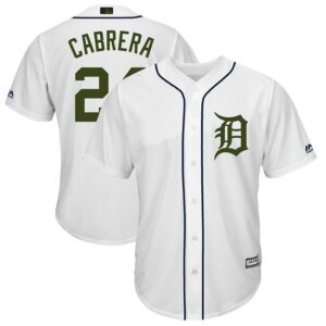 Men's Detroit Tigers #24 Miguel Cabrera Majestic White 2018 Memorial Day Cool Base Player Jersey