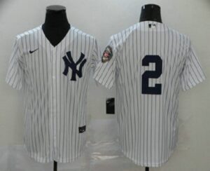 Men's New York Yankees #2 Derek Jeter White No Name 2020 Hall of Fame Patch Stitched Cool Base  Jersey