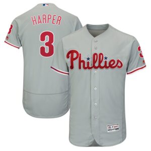 Men's Philadelphia Phillies #3 Bryce Harper Majestic Road Flexbase Collection Player Gray Jersey