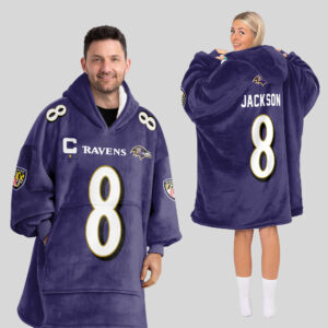 Adult Captain 8 Baltimore Football Unisex Blanket Hoodie