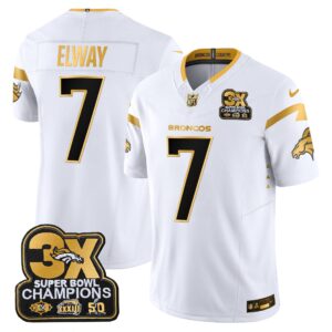 John Elway Denver Broncos-Time Champions Patch Gold Vapor Limited Jersey - All Stitched