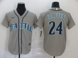 Men's Seattle Mariners #24 Ken Griffey Jr. Grey Stitched Cool Base  Jersey