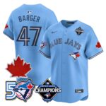 Addison Barger #47 Toronto Blue Jays 50th Red Maple Leaf Patch World Series Limited Jersey Stitched - Light Blue
