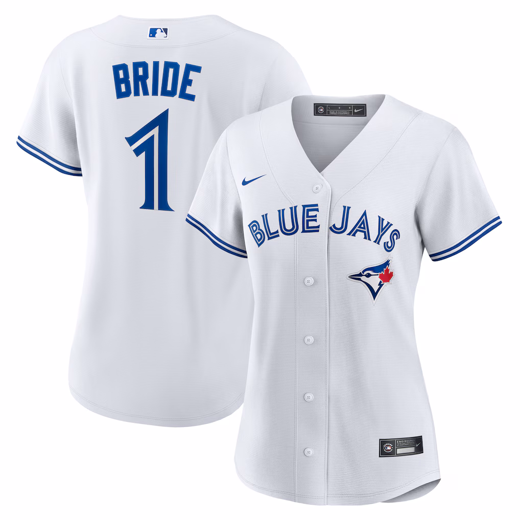 Toronto Blue Jays Women's #1 Bride Home Replica Jersey - White