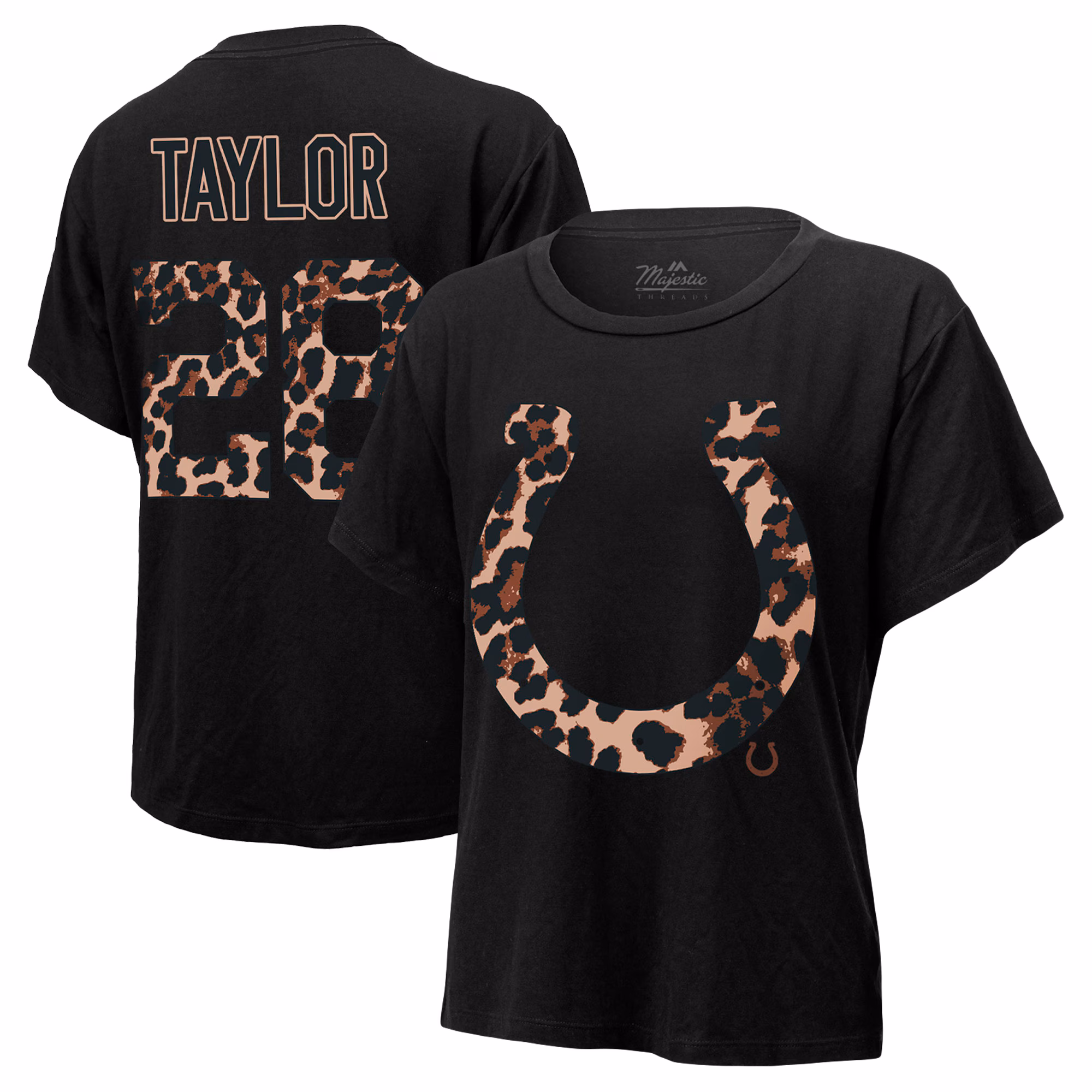 Women's Jonathan Taylor Black Indianapolis Colts Leopard Player Name & Number T-Shirt