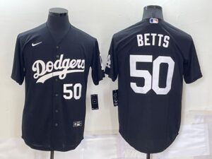 Men's  Los Angeles Dodgers #50 Mookie Betts Black Stitched Cool Base Jersey