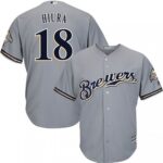 Men's Milwaukee Brewers #18 Keston Hiura Majestic Gray Cool Base Road Jersey