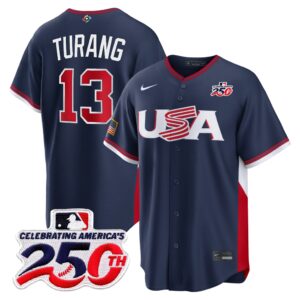 Brice Turang #13 USA Baseball 250th Patch 2026 World Baseball Classic Road Stadium Jersey - Navy