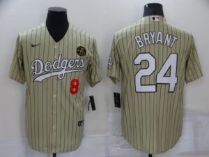 Men's  Los Angeles Dodgers #8 #24 Kobe Bryant Cream Stitched Cool Base Jersey