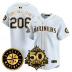 Emerald City #206 Seattle Mariners 50th Anniversary & AL West Vapor Premier Limited Jersey - White Gold