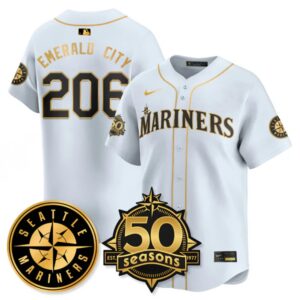 Emerald City #206 Seattle Mariners 50th Anniversary & AL West Vapor Premier Limited Jersey - White Gold