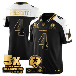 Dak Prescott #4 Dallas Cowboys Time Champions Patch Vapor Limited Gold Jersey - All Stitched