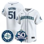 Ichiro Suzuki #51 Seattle Mariners 50th Anniversary & AL West Vapor Premier Limited Jersey - White