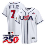 Bobby Witt Jr. #7 USA Baseball 250th Patch 2026 World Baseball Classic Home Stadium Jersey - White