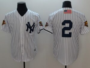New York Yankees #2 Derek Jeter White Strip New Cool Base 2001 World Series Stitched Jersey