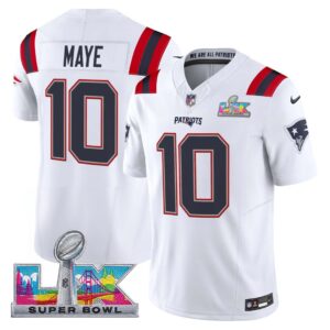 Drake Maye #10 New England Patriots Super 2025 Bowl LX Patch Retired Game Jersey - White