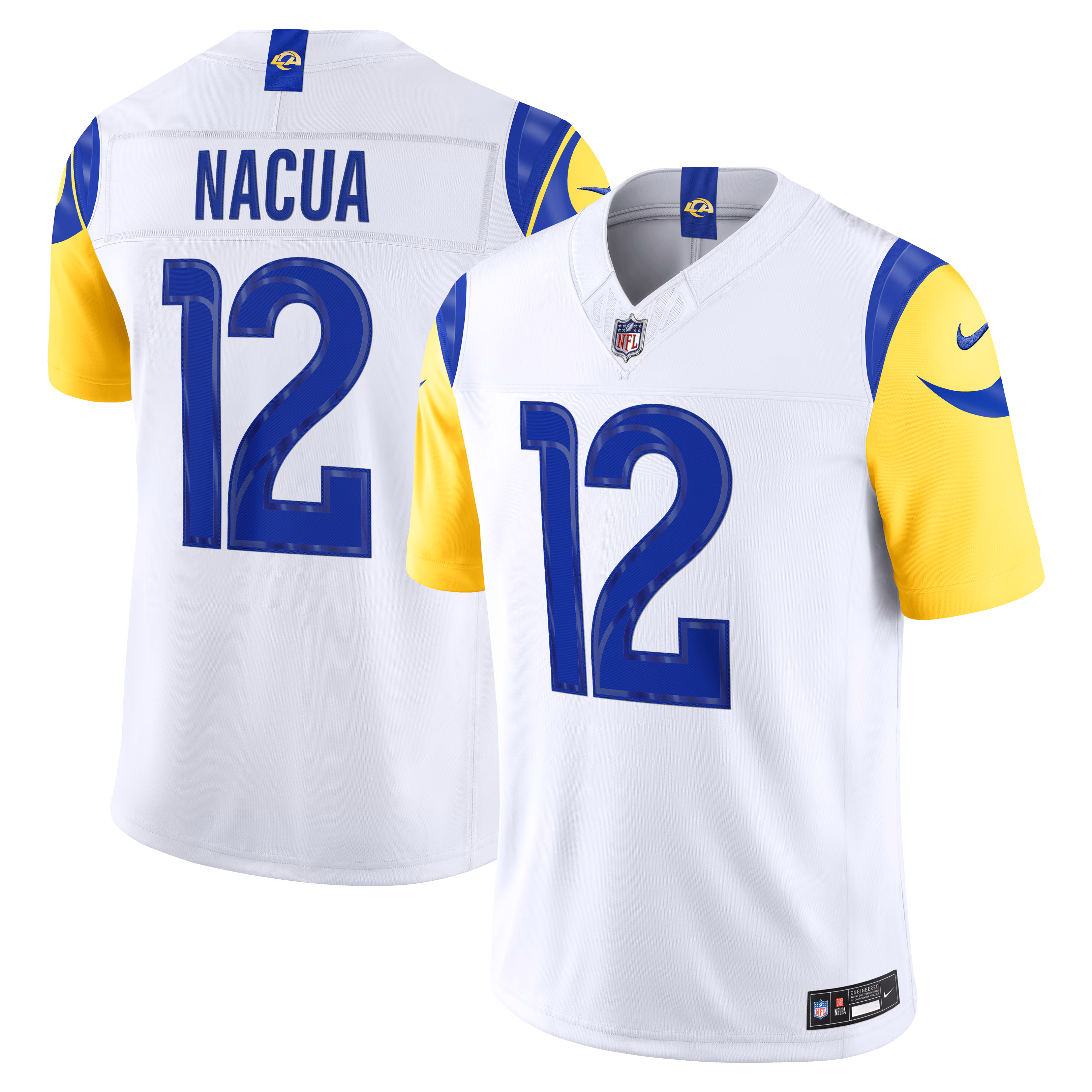 Los Angeles Rams Puka Nacua #12 White Vapor F.U.S.E. Sewn Down Limited Jersey