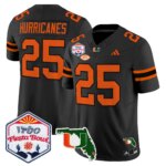#25 Hurricanes #25 Miami Hurricanes MIA 2026 The Fiesta Bowl & Florida Patch Vapor Limited Jersey - All Stitched