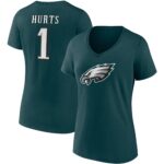 Women’s Jalen Hurts Midnight Green Philadelphia Eagles Player Icon Name & Number V-Neck T-Shirt