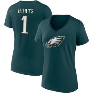 Women’s Jalen Hurts Midnight Green Philadelphia Eagles Player Icon Name & Number V-Neck T-Shirt