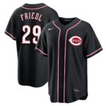 TJ Friedl #29 Cincinnati Reds Fashion Replica Black Out Jersey - Black