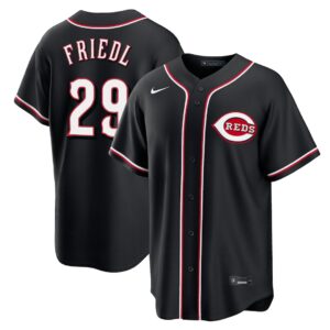TJ Friedl #29 Cincinnati Reds Fashion Replica Black Out Jersey - Black