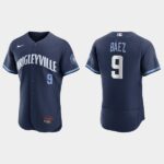 Men's Chicago Cubs #9 Javier Baez Navy 2021 City Connect Jersey