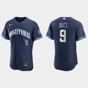 Men's Chicago Cubs #9 Javier Baez Navy 2021 City Connect Jersey