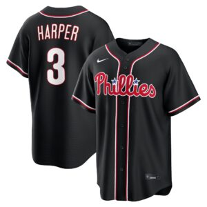 Philadelphia Phillies Bryce Harper #3 Fashion Replica Black Out Jersey