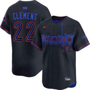 Men's #22 Ernie Clement Toronto Blue Jays 2024 City Connect Navy Jersey