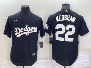 Men's  Los Angeles Dodgers #22 Clayton Kershaw Black Stitched Cool Base Jersey